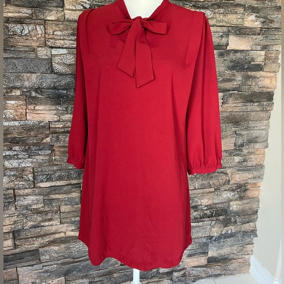 Forever 21 Red Tie Front Puff Sleeve Dress - Picture 1 of 10